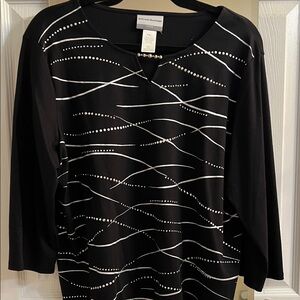 Alfred Dunner Black and White Design  3/4 Long Sleeve Top Petite XL